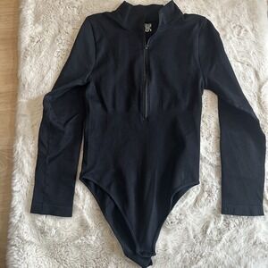 OQQ Women's Bodysuits‎ Sexy Ribbed One-Piece Zip Front Long Sleeve - XL